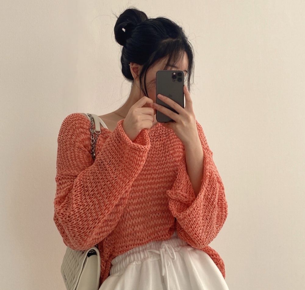 Strapless sweet smock Korean style sweater for women