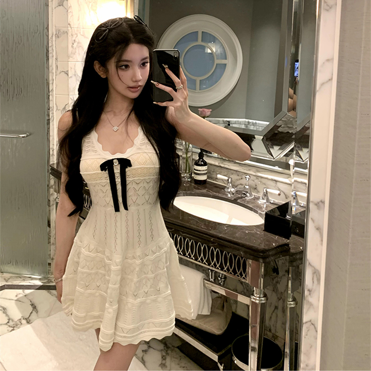 Crochet white dress knitted sleeveless dress