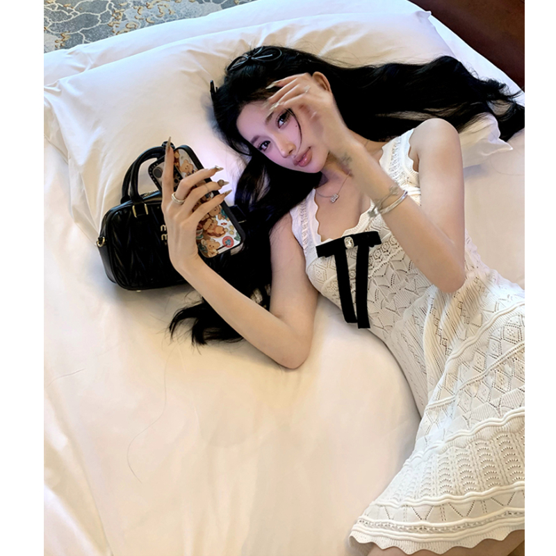Crochet white dress knitted sleeveless dress