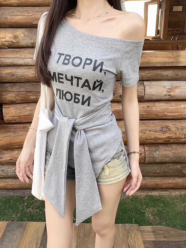 Frenum letters T-shirt short sleeve tops for women