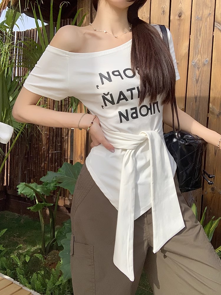Frenum letters T-shirt short sleeve tops for women