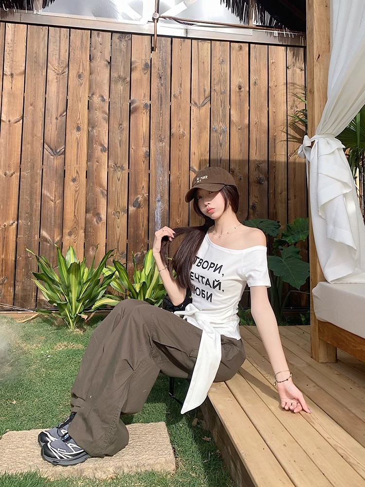 Frenum letters T-shirt short sleeve tops for women