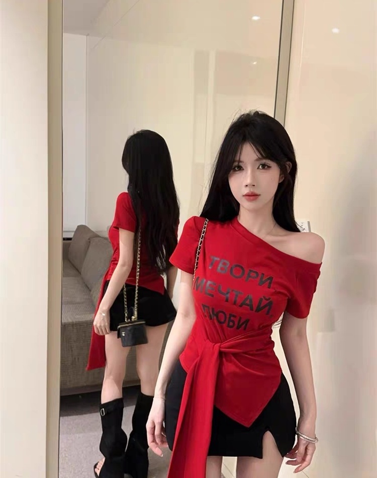 Frenum letters T-shirt short sleeve tops for women