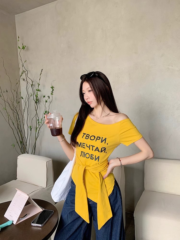 Frenum letters T-shirt short sleeve tops for women