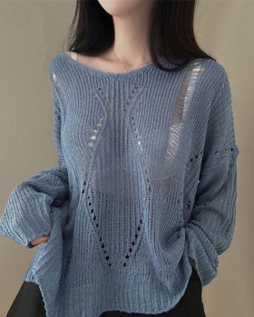 Lazy hollow smock knitted thin tops for women