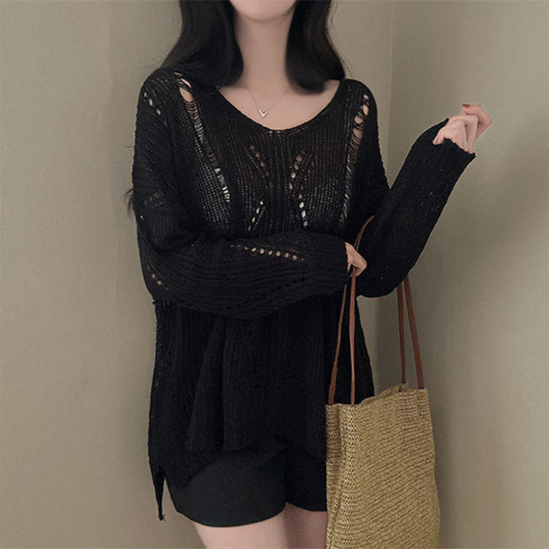 Lazy hollow smock knitted thin tops for women