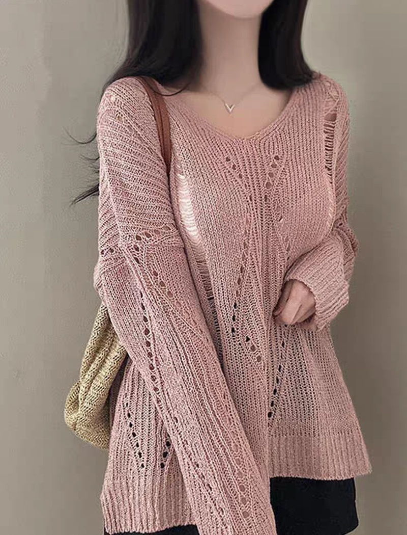 Lazy hollow smock knitted thin tops for women