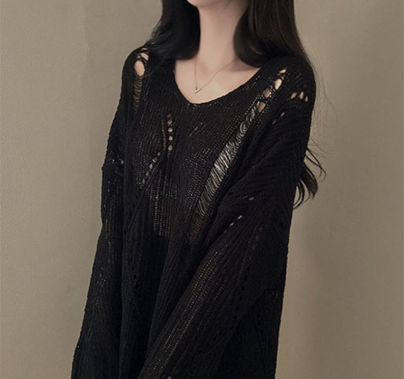 Lazy hollow smock knitted thin tops for women