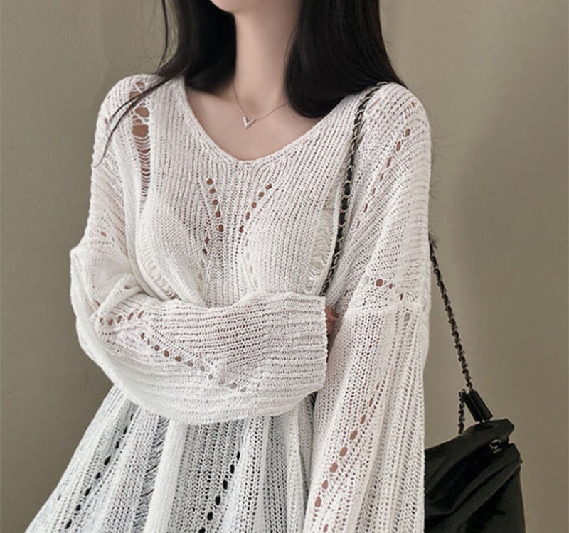Lazy hollow smock knitted thin tops for women