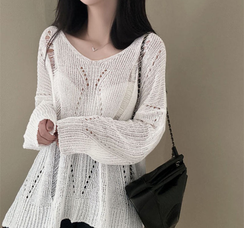 Lazy hollow smock knitted thin tops for women
