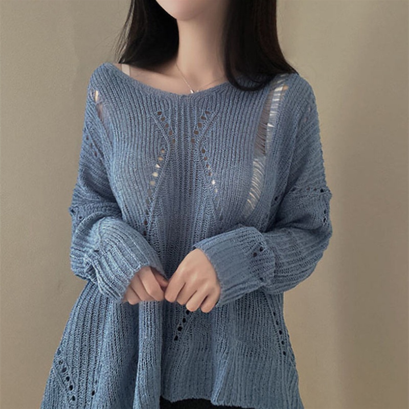 Lazy hollow smock knitted thin tops for women