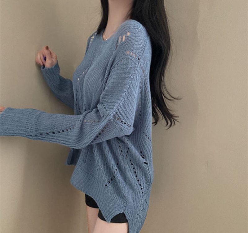 Lazy hollow smock knitted thin tops for women