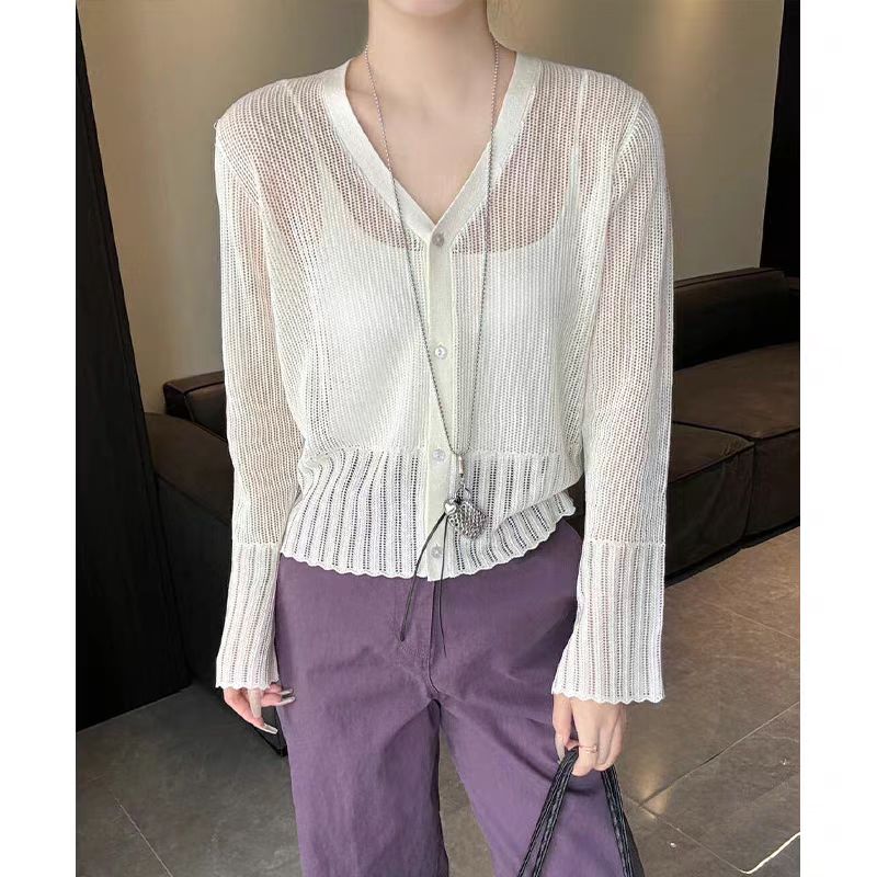 Korean style summer fashion cardigan V-neck ice silk tops