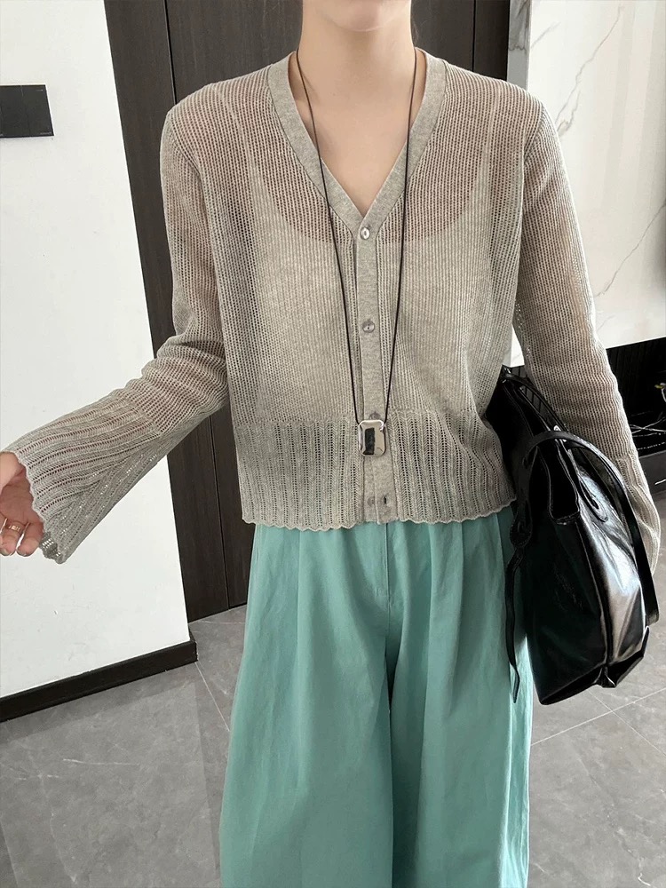 Korean style summer fashion cardigan V-neck ice silk tops