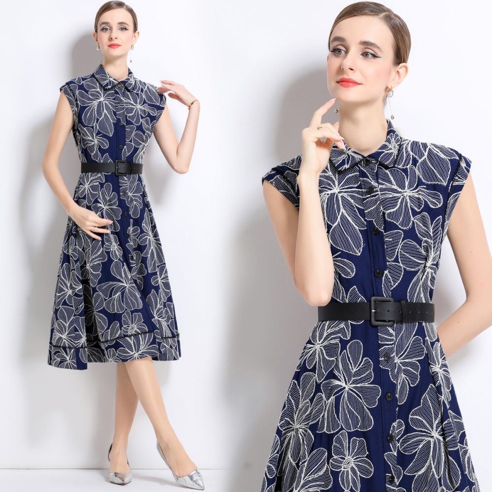 Single-breasted with belt dress summer sleeveless long dress