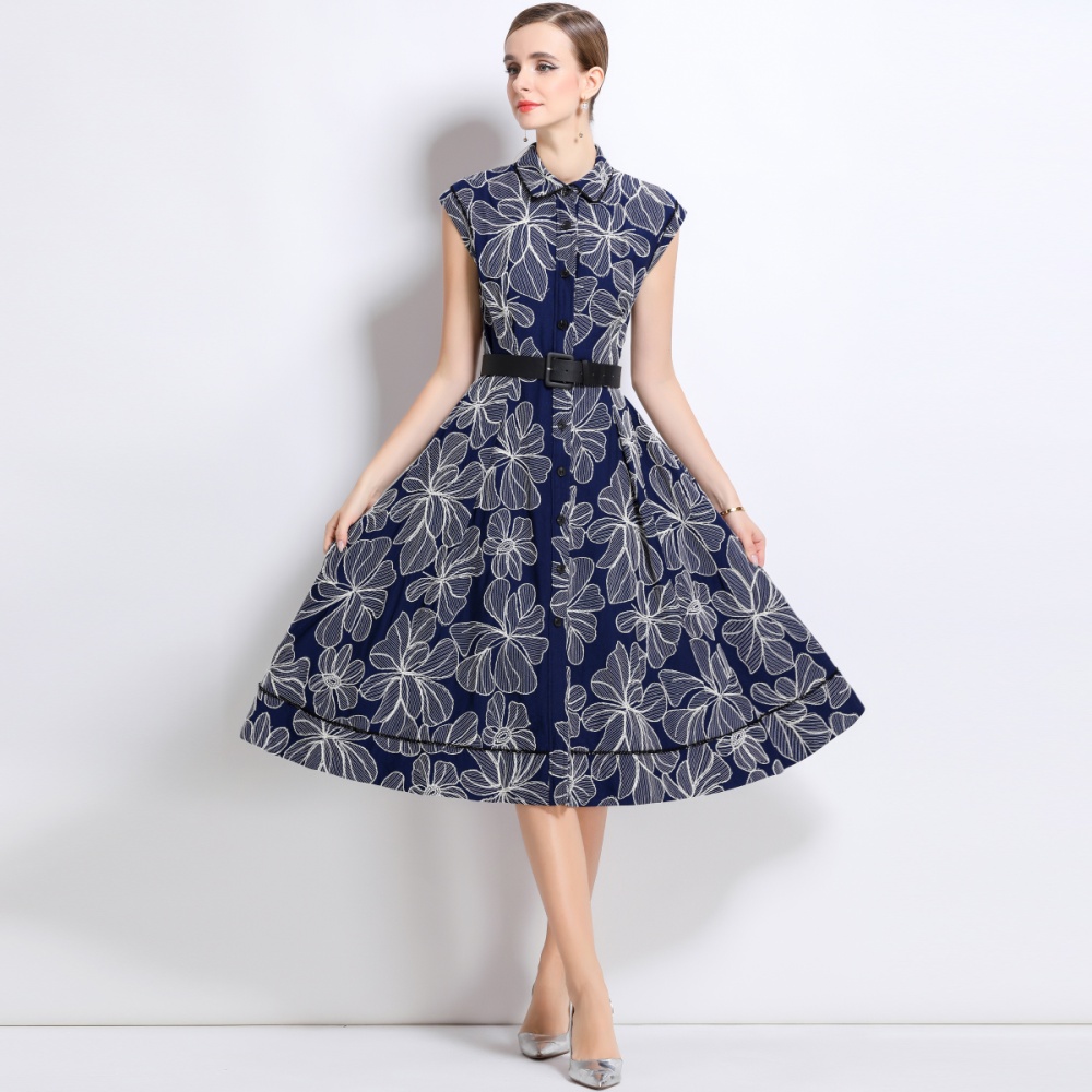 Single-breasted with belt dress summer sleeveless long dress