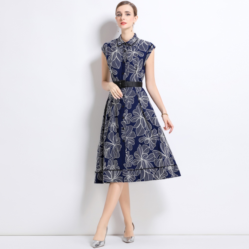 Single-breasted with belt dress summer sleeveless long dress