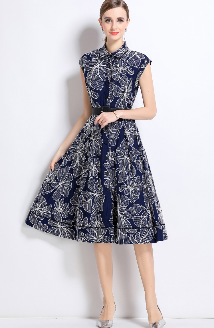 Single-breasted with belt dress summer sleeveless long dress