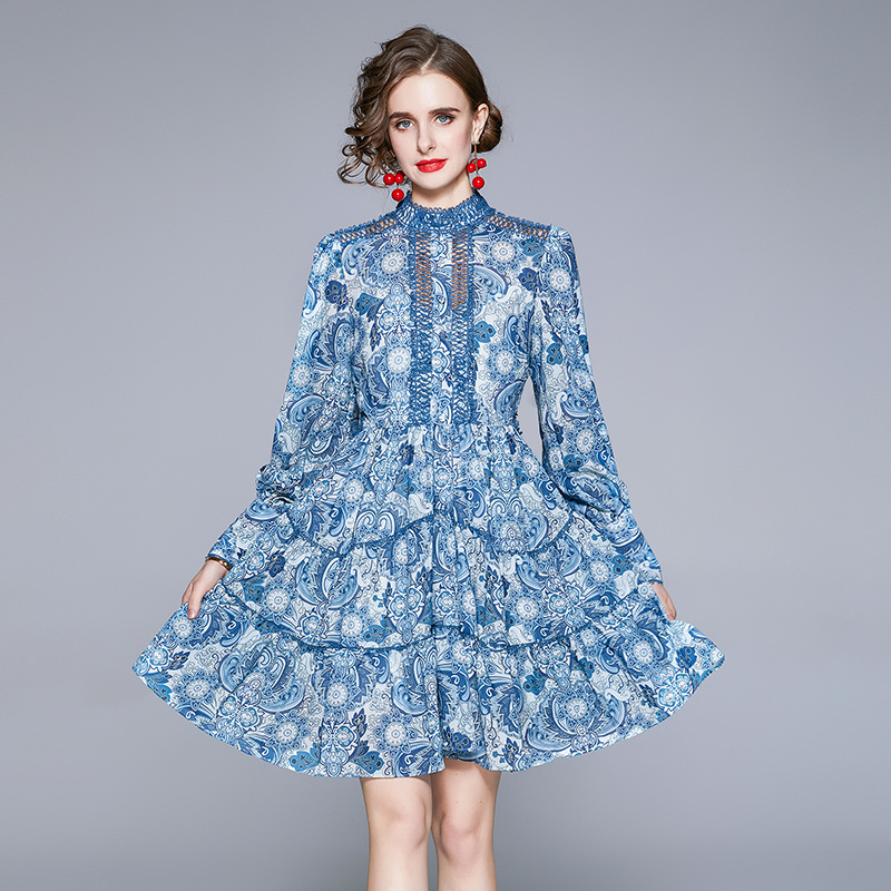 Lantern sleeve lace hollow temperament dress