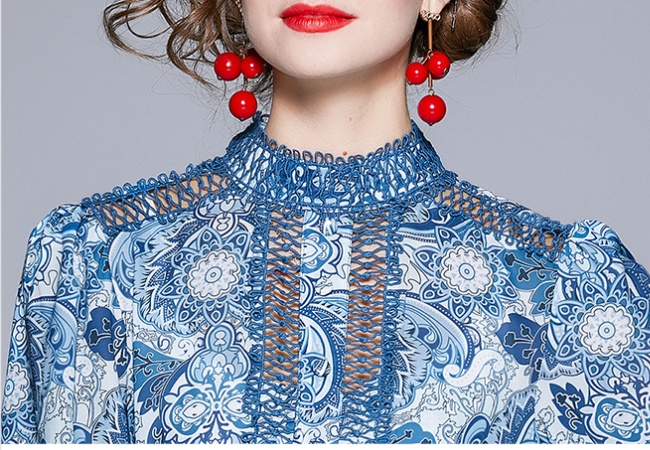 Lantern sleeve lace hollow temperament dress