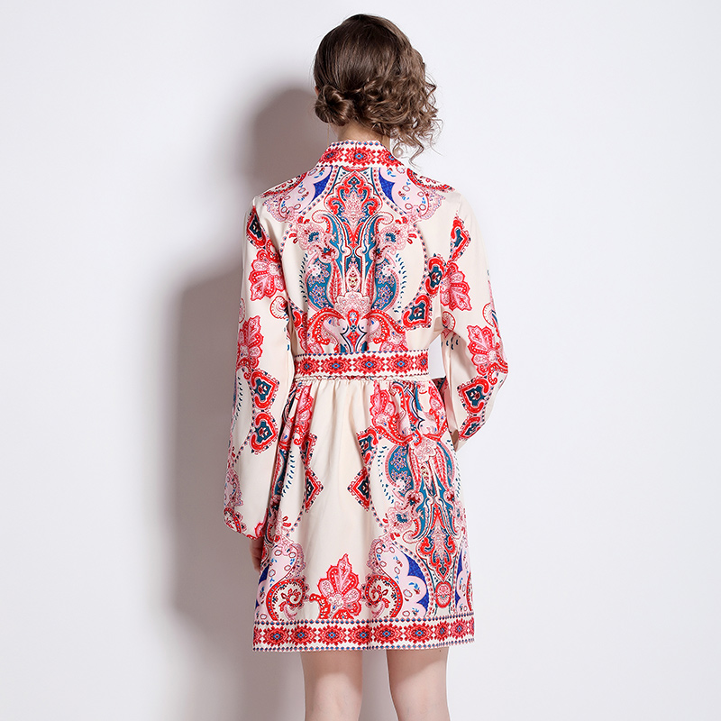 Casual printing European style V-neck dress