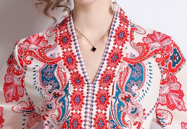 Casual printing European style V-neck dress