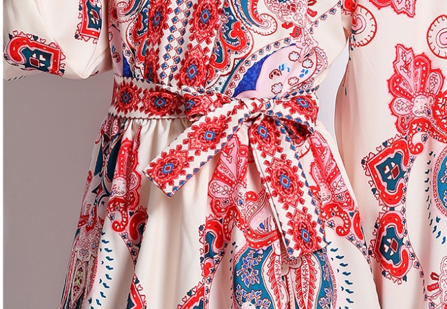 Casual printing European style V-neck dress
