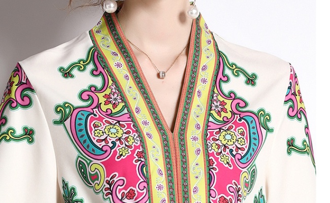 European style temperament V-neck with belt slim dress