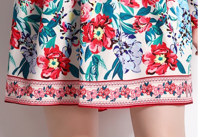 Slim V-neck European style flower long sleeve dress