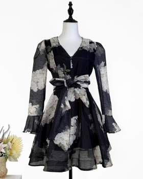 A-line European style dress pinched waist T-back