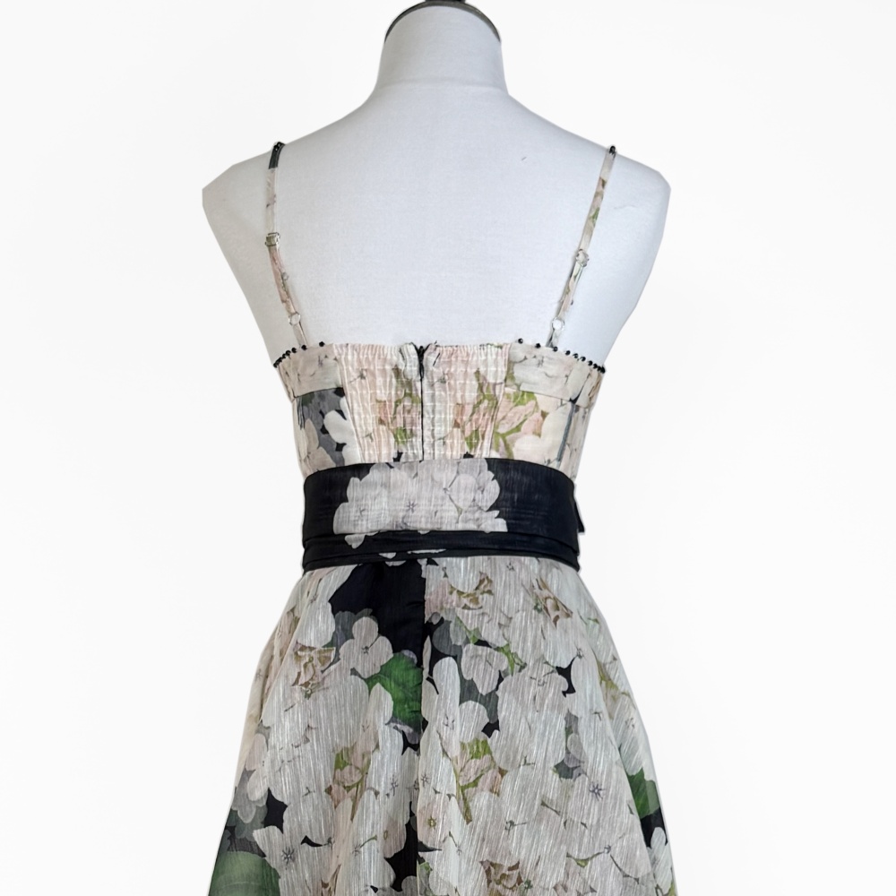 Catwalk sling silk linen wrapped chest printing dress