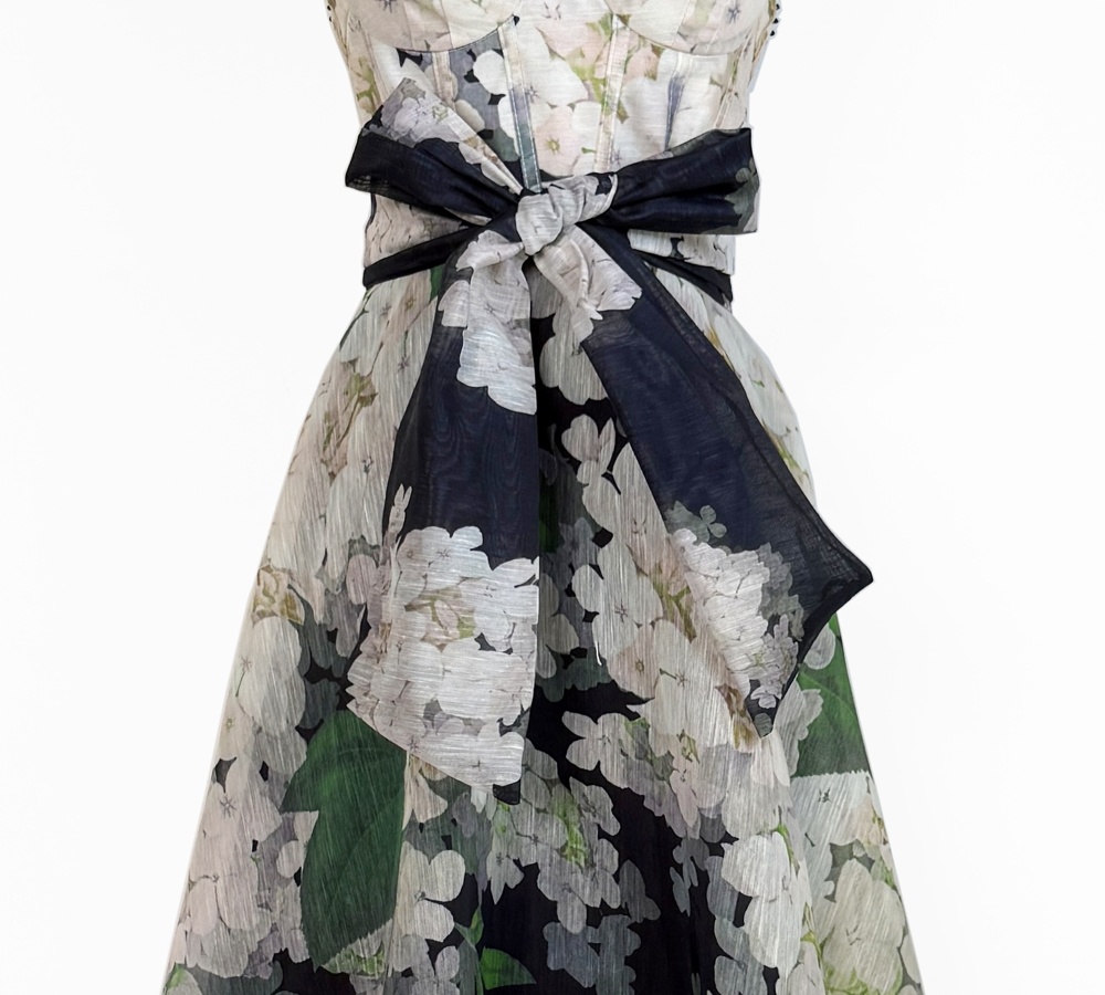 Catwalk sling silk linen wrapped chest printing dress