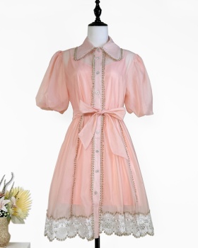 European style splice dress lace T-back 2pcs set