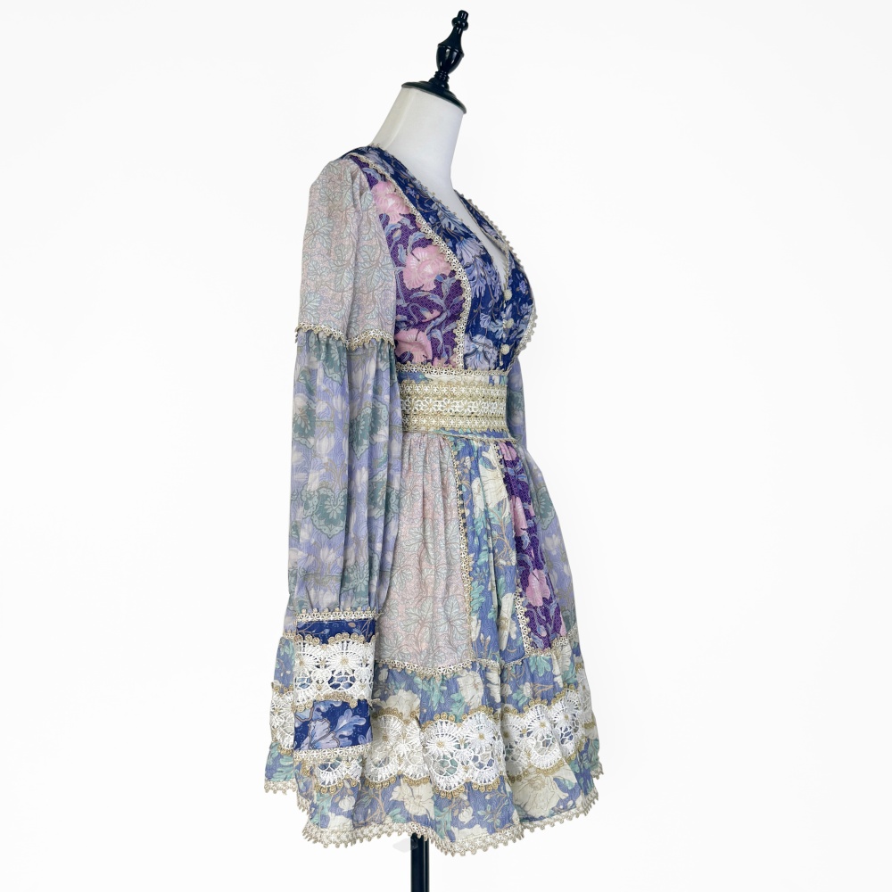 Splice printing lace European style court style dress