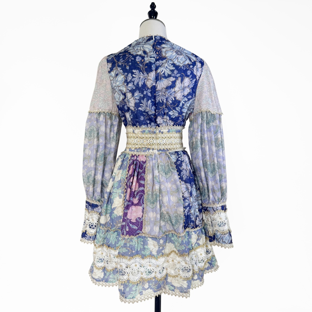 Splice printing lace European style court style dress