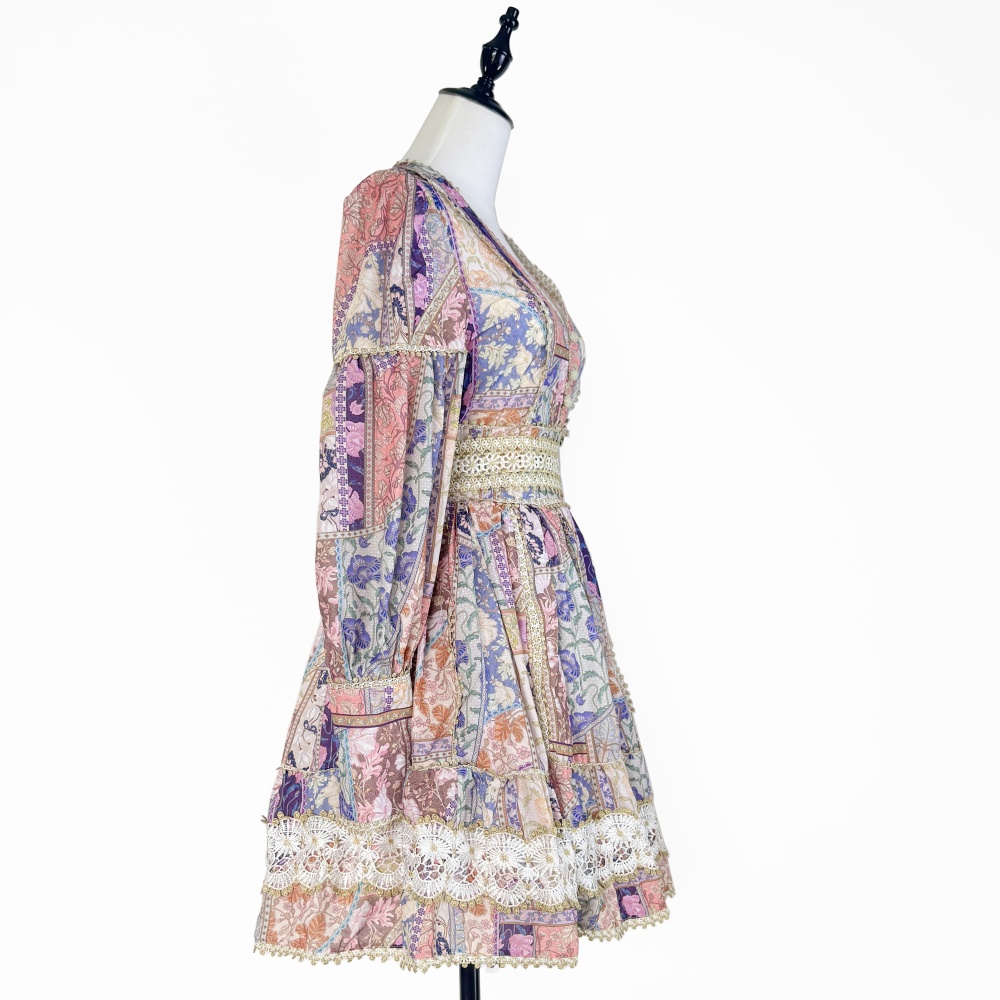 Splice printing lace European style court style dress