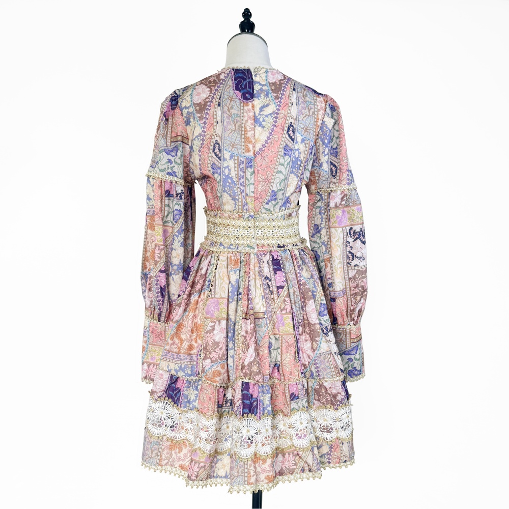 Splice printing lace European style court style dress