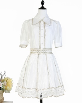 Splice summer skirt lace hollow short skirt 3pcs set