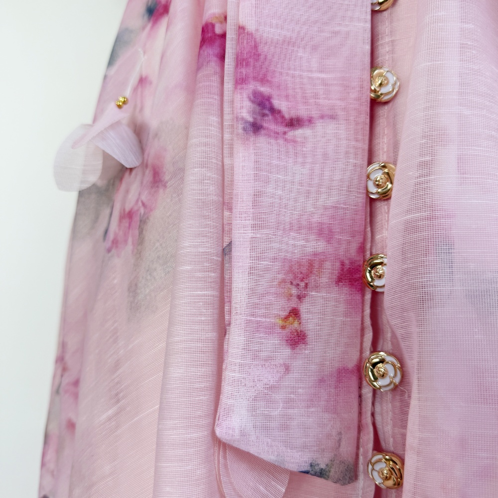 Colors ladies printing rose buckle elegant long dress