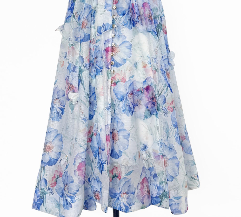 Colors ladies printing rose buckle elegant long dress