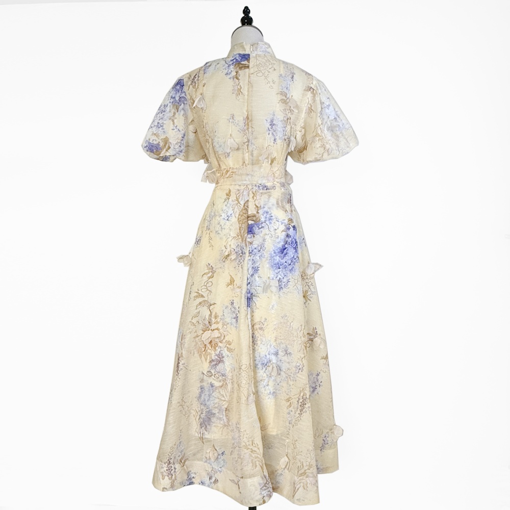 Colors ladies printing rose buckle elegant long dress