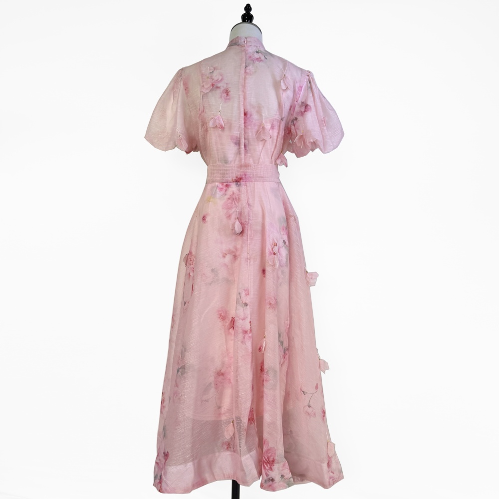 Colors ladies printing rose buckle elegant long dress