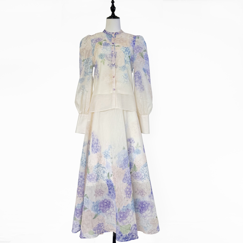 High waist lantern sleeve skirt big skirt colors shirt a set