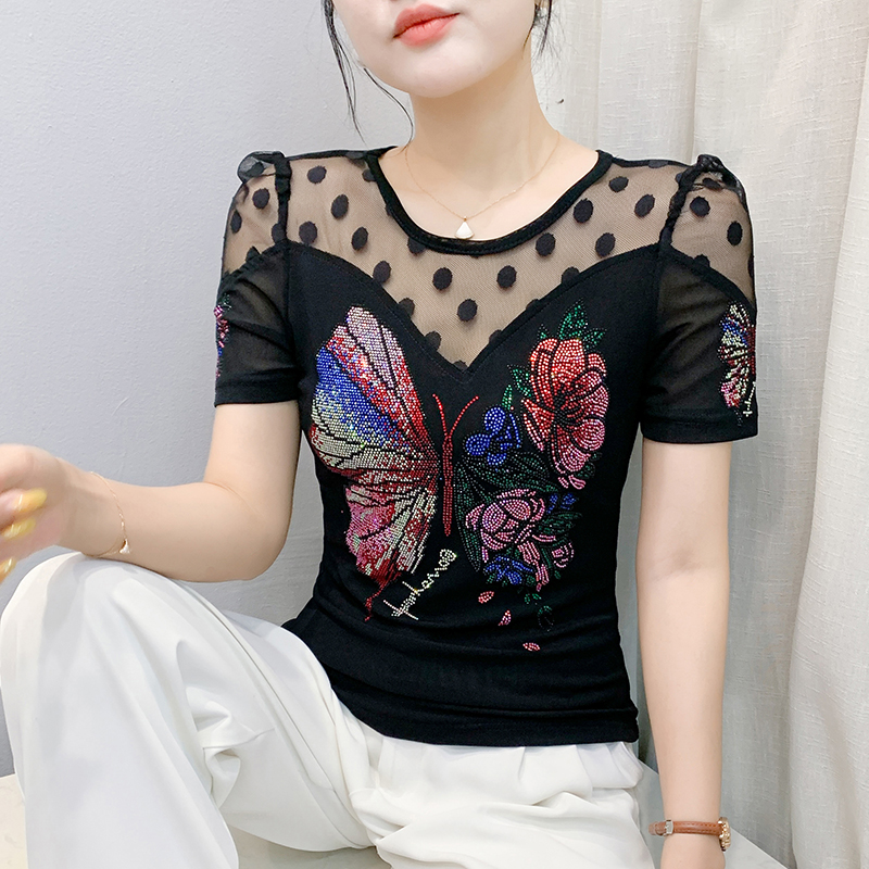 Round neck unique small shirt slim tops for women