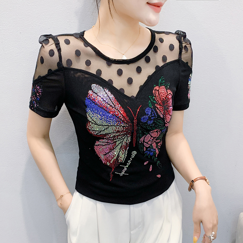 Round neck unique small shirt slim tops for women