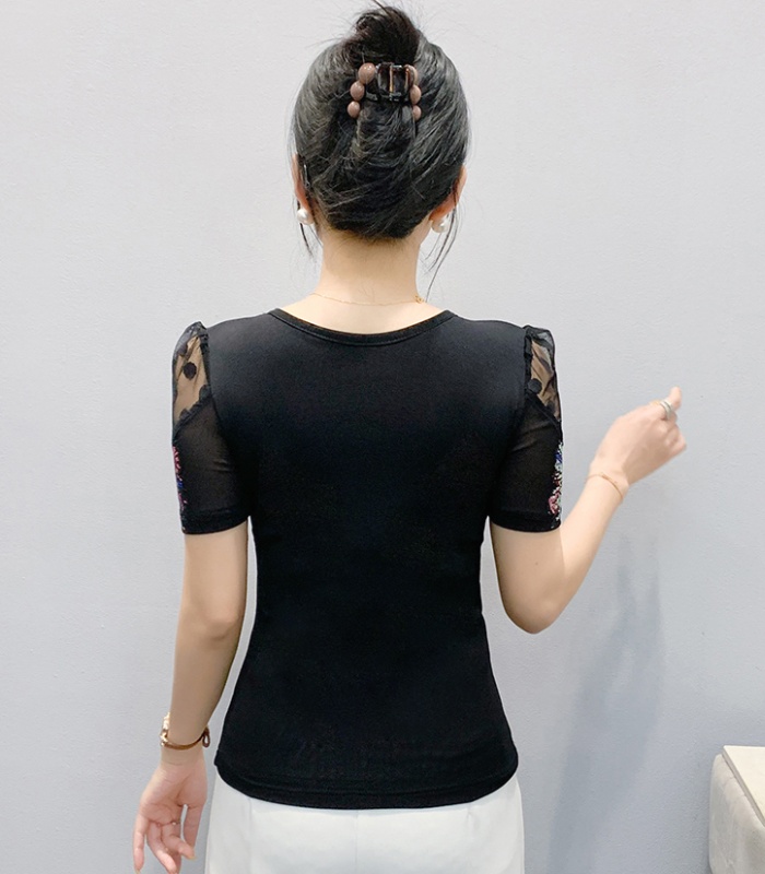 Round neck unique small shirt slim tops for women