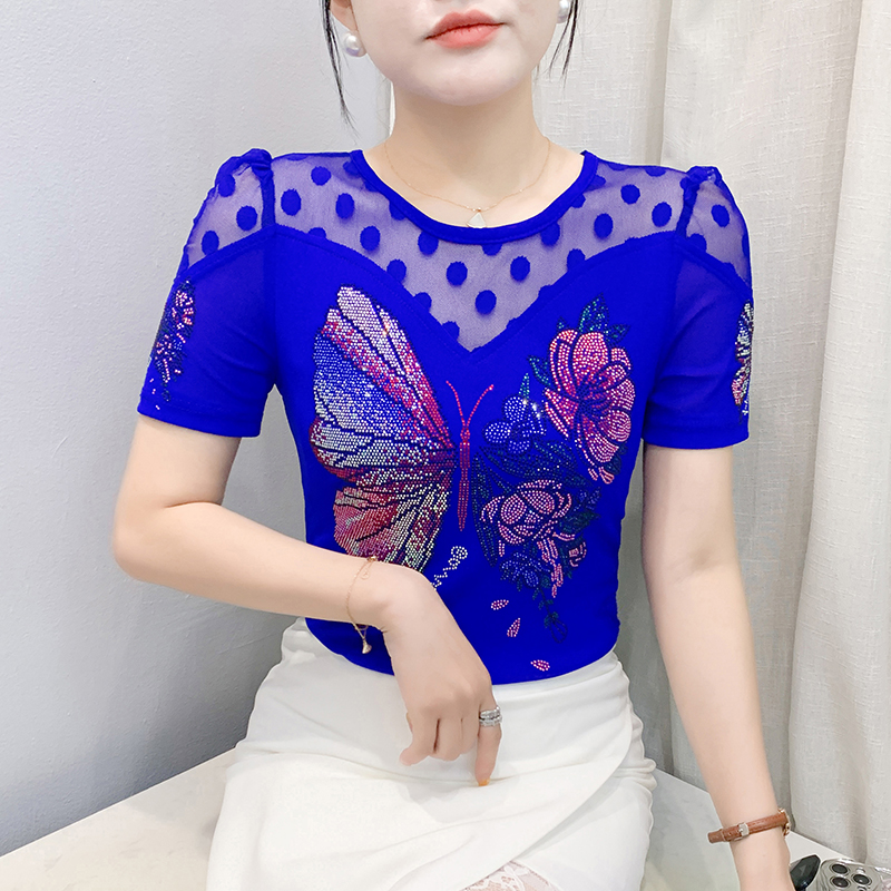 Round neck unique small shirt slim tops for women