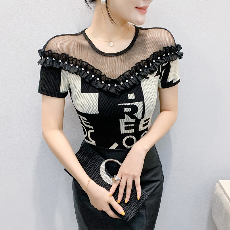 Unique printing horizontal collar tops for women