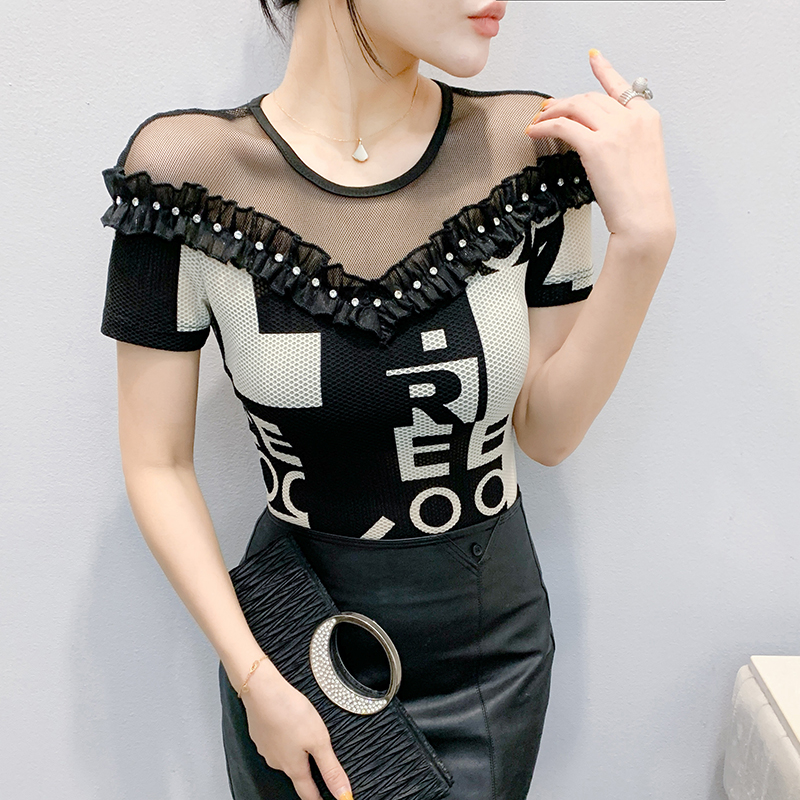 Unique printing horizontal collar tops for women