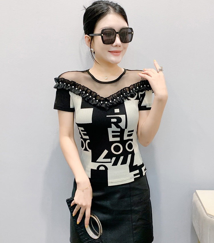 Unique printing horizontal collar tops for women
